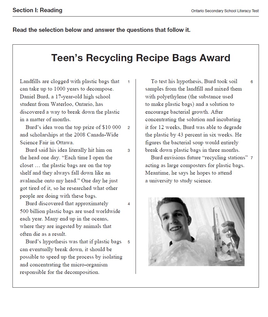 Ontario Secondary School Literacy Test Preparation Materials Sample